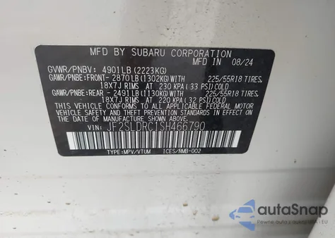 2025 Subaru Forester Limited z USA, uszkodzony, nr VIN JF2SLDRC1SH466790